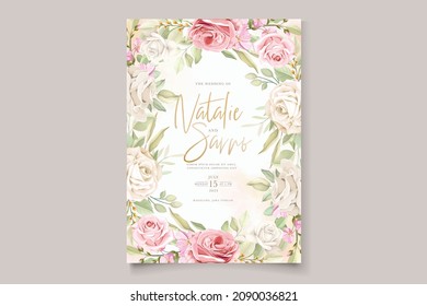 beautiful hand drawn soft roses wedding invitation card set