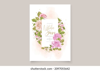 beautiful hand drawn soft roses wedding invitation card set