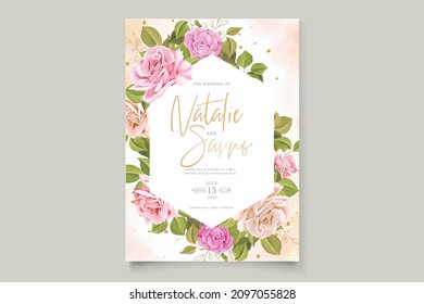 beautiful hand drawn soft roses wedding invitation card set