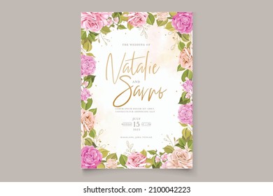 beautiful hand drawn soft roses wedding invitation card set