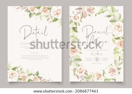beautiful hand drawn soft roses wedding invitation card set