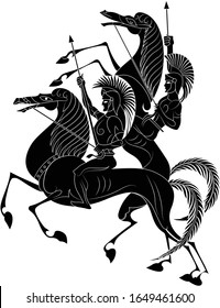 Beautiful hand drawn Spartan on a horse.