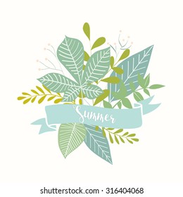 Beautiful Hand Drawn Summer Leaves Greeting