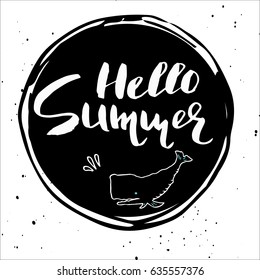 Beautiful hand drawn summer poster on white background .  Template for sail, tropical vacation, banner, invitation, envelope,  journal cards.