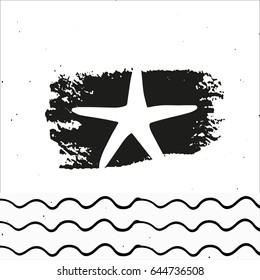Beautiful hand drawn summer poster on white background .  Template for sail, tropical vacation, banner, invitation, envelope,  journal cards. Indian blue collection