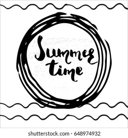 Beautiful hand drawn summer poster on white background .  Template for sail, tropical vacation, banner, invitation, envelope,  journal cards. Indian blue collection