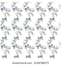 Beautiful hand drawn textile colour full flower,Elegant Blue Floral Vector Pattern with Ornamental Border for Wedding Cards, Fashion Textiles, Ceramic, and Wallpaper Designs Featuring Vintage Flowers 