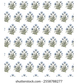 Beautiful hand drawn textile colour full flower,Elegant Blue Floral Vector Pattern with Ornamental Border for Wedding Cards, Fashion Textiles, Ceramic, and Wallpaper Designs Featuring Vintage Flowers 