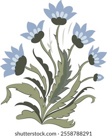Beautiful hand drawn textile colour full flower,Elegant Blue Floral Vector Pattern with Ornamental Border for Wedding Cards, Fashion Textiles, Ceramic, and Wallpaper Designs Featuring Vintage Flowers 