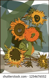 Beautiful hand drawn Van Gogs sunflowers. Ideal for greeting cards 
