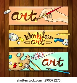 Beautiful hand drawn vector banners workplace art