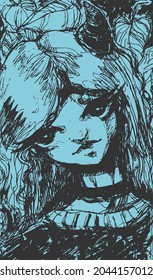 The beautiful hand drawn vector demon girl. Dark art.