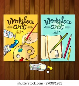 Beautiful hand drawn vector flayers workplace art