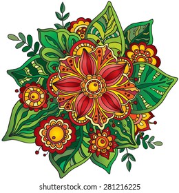 Beautiful hand drawn vector flower with many details and colors.