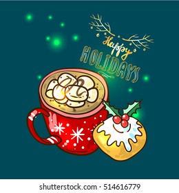 Beautiful hand drawn vector food illustration christmas sweets. Use for postcard, card, invitations and christmas decorations.