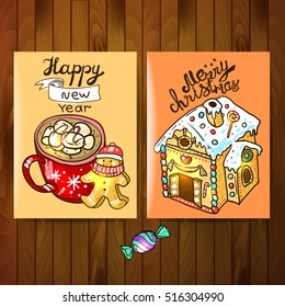 Beautiful hand drawn vector food illustration christmas sweets. Use for postcard, card, invitations and christmas decorations.