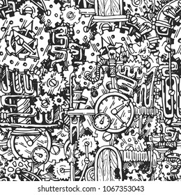 Beautiful hand drawn vector graphic illustration mechanical element. Steampunk style drawing.