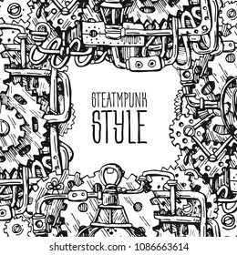Beautiful hand drawn vector graphic illustration mechanical element. Steampunk style drawing.