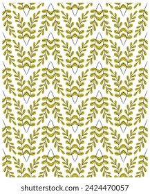 Beautiful hand drawn vector  green flower petal with colorful floral leaf  and plant, white texture background seamless placement for fabric, texture, paper and wallpaper.