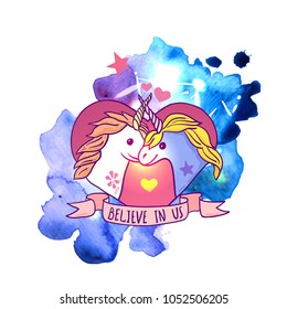 Beautiful hand drawn vector illustration unicorn. Cartoon style. Good for baby clothes. 