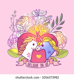 Beautiful hand drawn vector illustration unicorn. Cartoon style. Good for baby clothes. 
