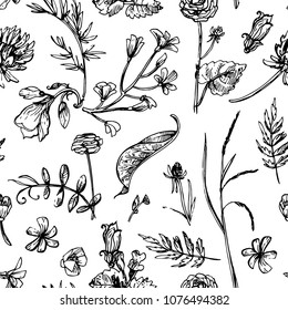 Beautiful hand drawn vector illustration floral pattern. Boho style flowers for your design. 