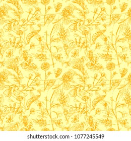 Beautiful hand drawn vector illustration floral pattern. Boho style flowers for your design. 