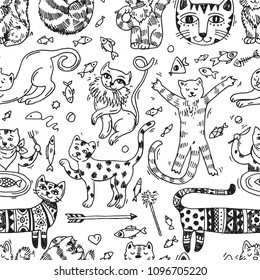 Beautiful hand drawn vector illustration cute cats. Doodle style.