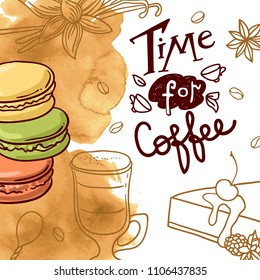 Beautiful hand drawn vector illustration coffee and sweets. Doodle style.