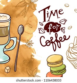 Beautiful hand drawn vector illustration coffee and sweets. Doodle style.