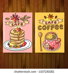 Beautiful hand drawn vector illustration coffee and sweets. Doodle style.