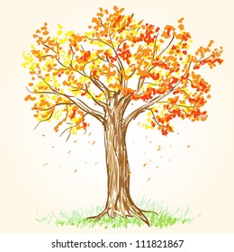 Beautiful hand drawn vector illustration with autumn tree