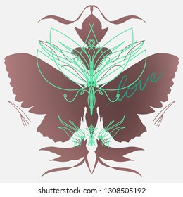 Beautiful hand drawn vector illustration sketching of butterflies. Boho style drawing. Use for postcards, print for t-shirts, posters, wedding invitation, tissue, linens - Vector