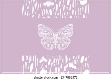 Beautiful hand drawn vector illustration sketching of butterflies. Boho style drawing. Use for postcards, print for t-shirts, posters, wedding invitation, tissue, linens