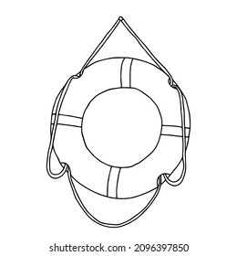 Hermosa ilustración vectorial de un bote de plástico salvavidas con una cuerda aislada en un fondo blanco para libro de colores para niños