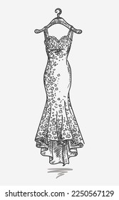 Beautiful hand drawn vector illustration of a wedding dress