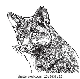 Beautiful hand drawn vector illustration sketching of fox. Black and white drawing. Use for postcards, print for t-shirts, posters, tattoo