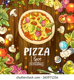 Beautiful hand drawn vector illustration cooking pizza for your design