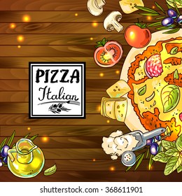 Beautiful hand drawn vector illustration cooking pizza for your design