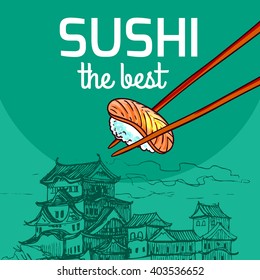 Beautiful hand drawn vector illustration sushi. Doodle style.