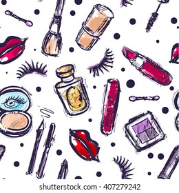 Beautiful hand drawn vector illustration makeup. Fashion illustration. Fashion make up