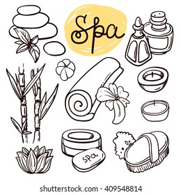 Beautiful hand drawn vector illustration spa for your design. Spa therapy. 
