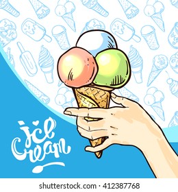 Schöne handgezeichnete Vektorillustration Illustration Eis. Verschiedenes Eis für Ihr Design.