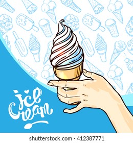 Beautiful hand drawn vector illustration ice cream. Different ice cream for your design.