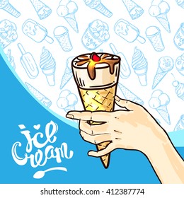 Beautiful hand drawn vector illustration ice cream. Different ice cream for your design.