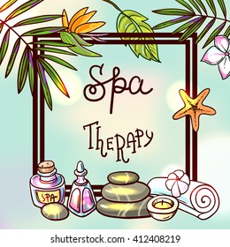 Beautiful hand drawn vector illustration spa for your design. Spa therapy background.