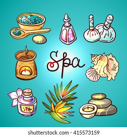 Beautiful hand drawn vector illustration spa for your design. Spa therapy background.