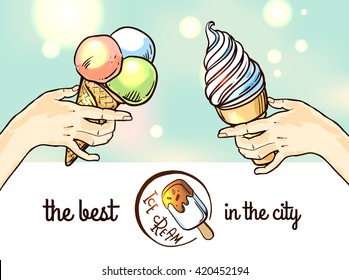 Beautiful hand drawn vector illustration ice cream. Different ice cream for your design.