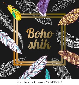 Beautiful hand drawn vector illustration feathers. Sketch feathers.