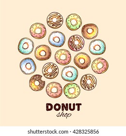 Beautiful hand drawn vector illustration donut. Sketch style donut. Donut for your design.